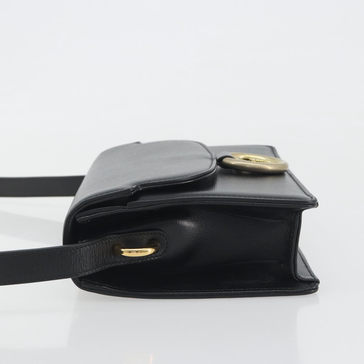 Gucci Gg Ring Leather Black Leather Shoulder Bag Bag (Pre-Owned)