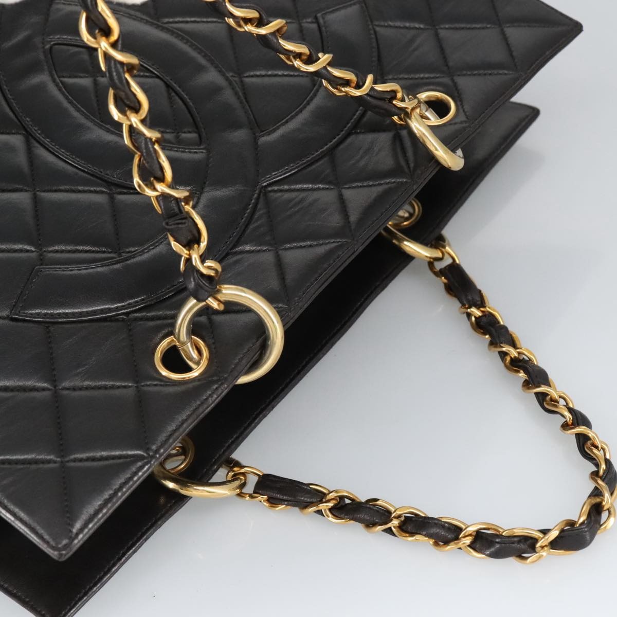 Chanel Vintage Grand Shopping Tote Quilted Lambskin Black Leather Tote Bag Bag (Pre-Owned)