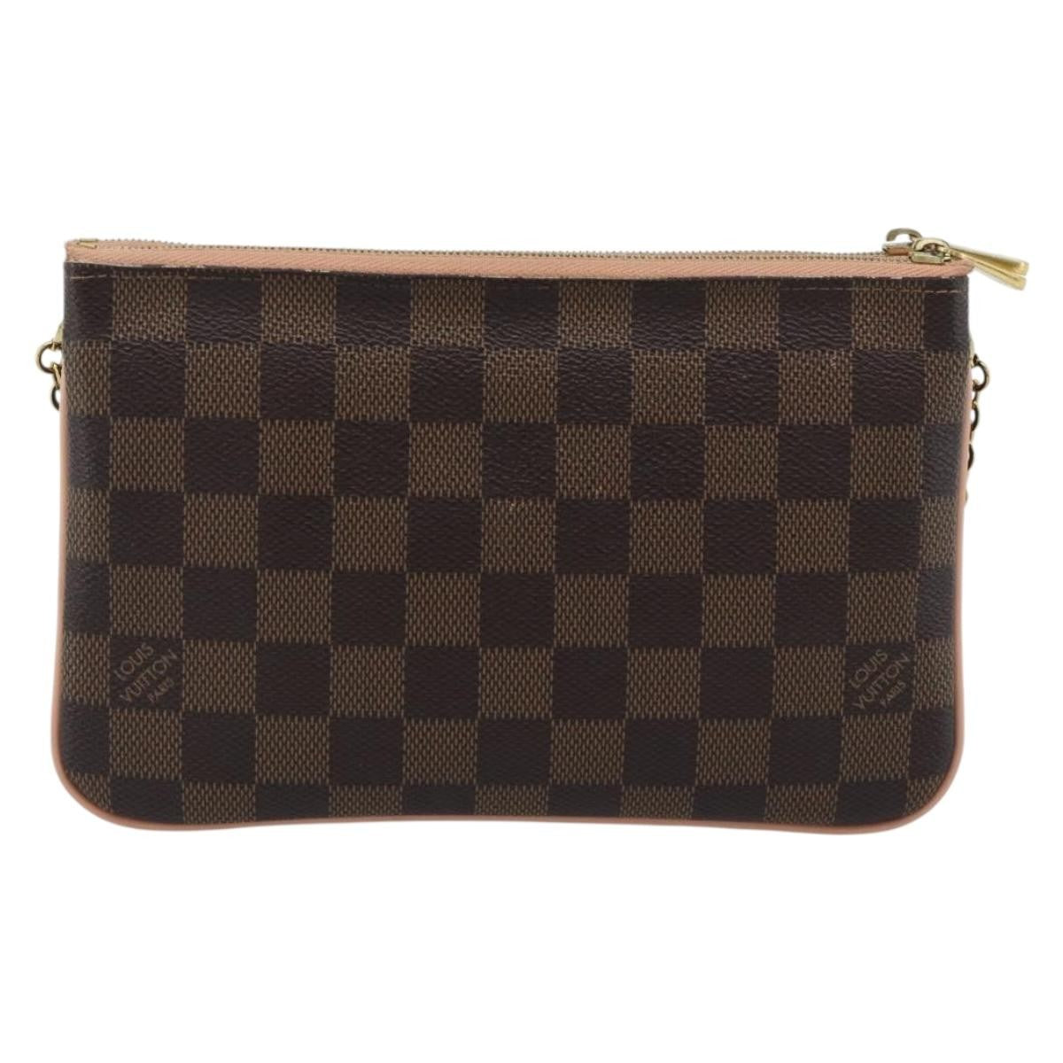 Louis Vuitton Double Zip Pochette Damier Ebene Brown Canvas Clutche & Pouche Bag (Pre-Owned)