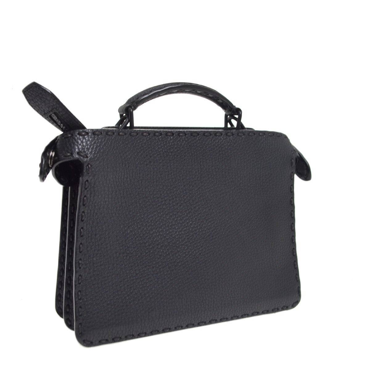 Fendi Selleria Peekaboo Iseeu Raffia With Leather Black Leather Handbag (Pre-Owned)