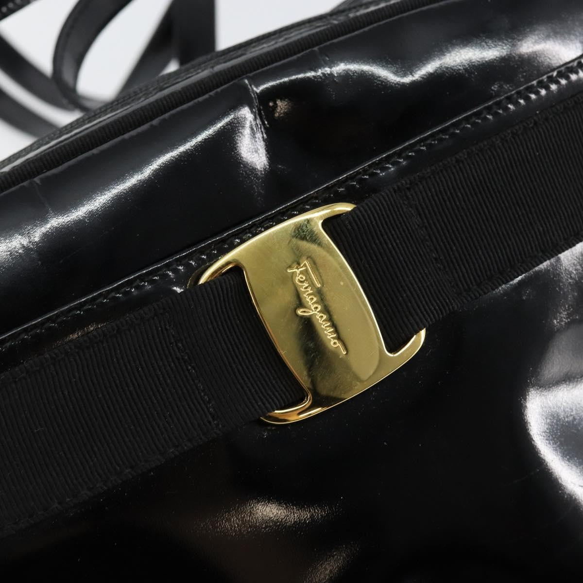 Salvatore Ferragamo Vala Patent Leather Black Patent_Leather Shoulder Bag Bag (Pre-Owned)