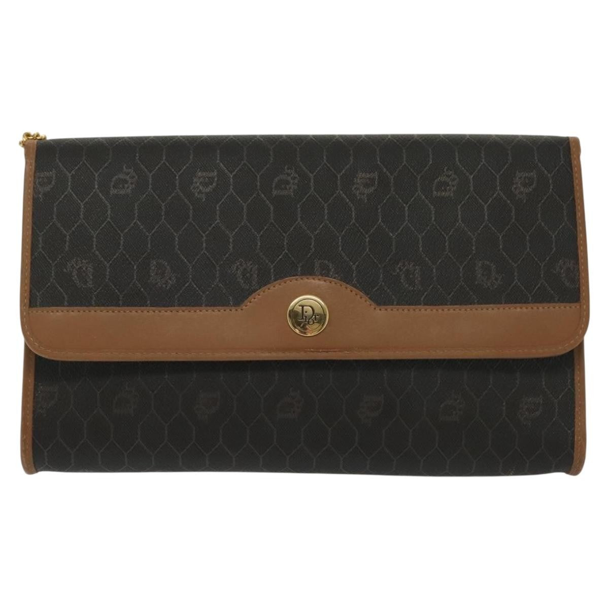 Christian Dior Vintage Honeycomb Chain Canvas Black Canvas Bag (Pre-Owned)