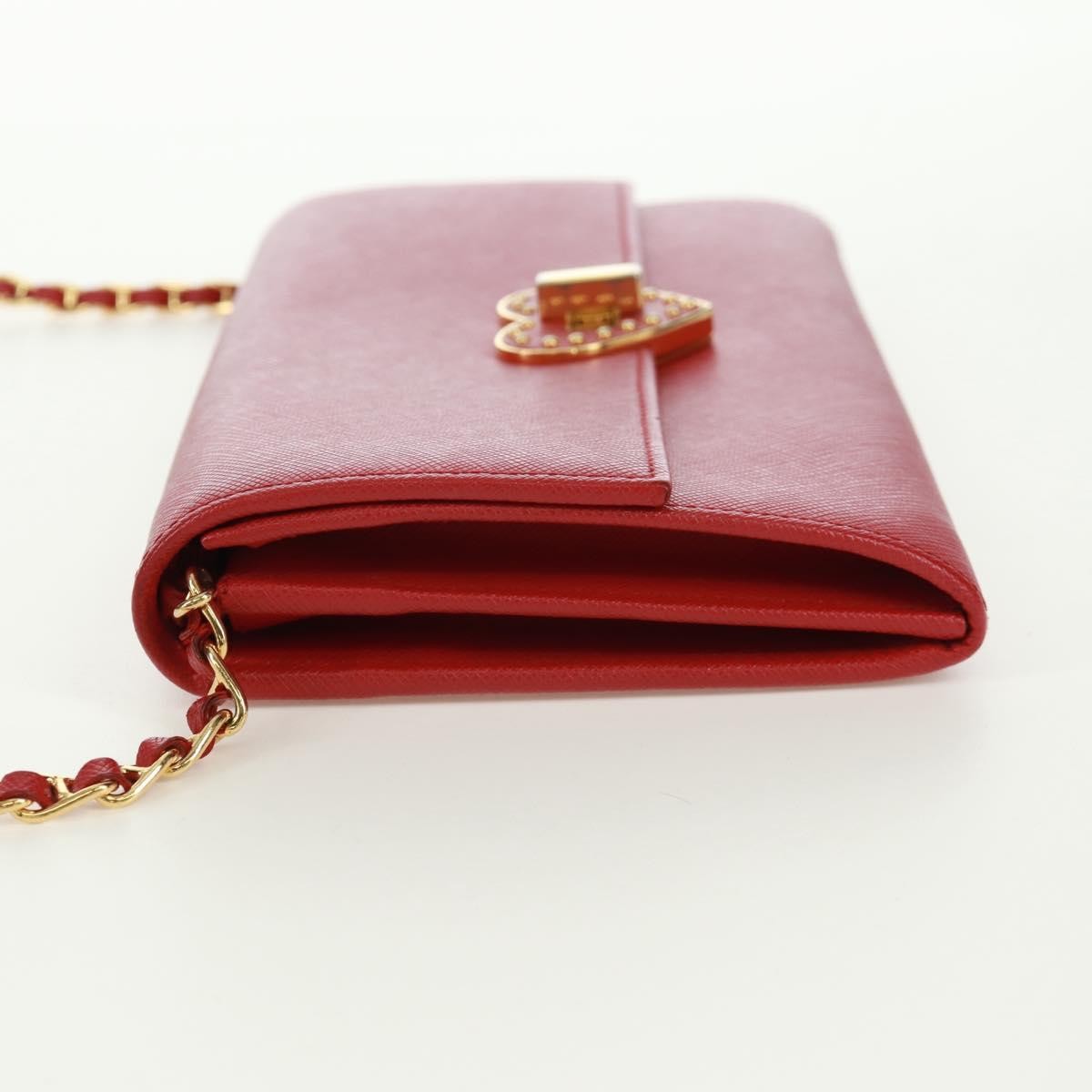 Prada Heart Wallet On Chain Saffiano Leather Red Leather Crossbody Bag Bag (Pre-Owned)
