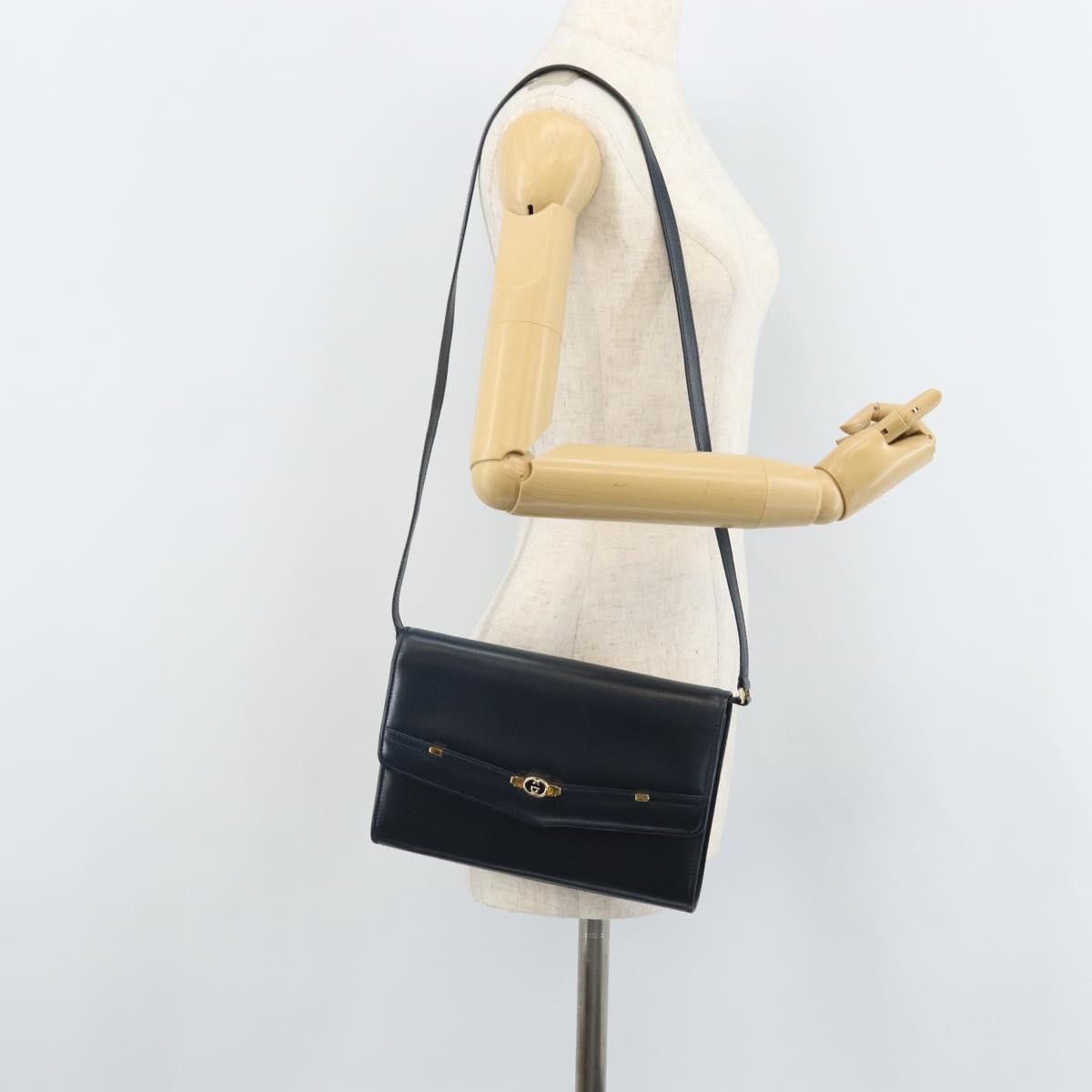 Gucci Vintage Interlocking G Flap Leather Navy Leather Shoulder Bag Bag (Pre-Owned)