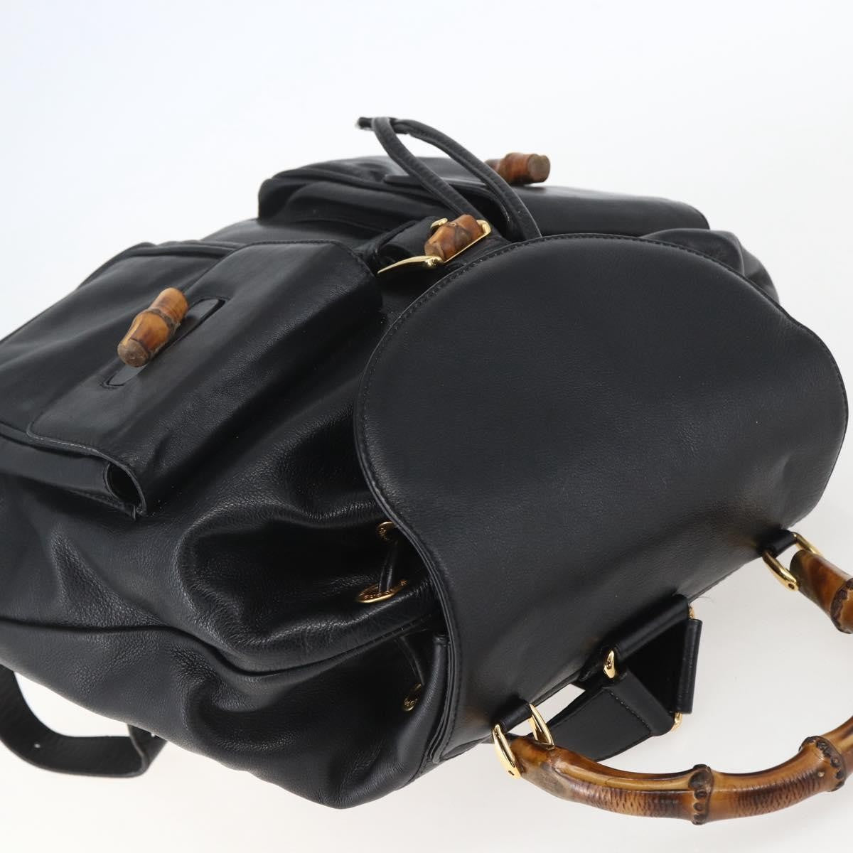 Gucci Vintage Bamboo Leather Black Leather Backpack Bag (Pre-Owned)