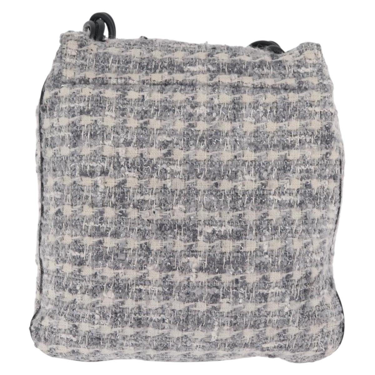 Chanel Camellia Messenger Tweed Gray Cotton Handbag (Pre-Owned)