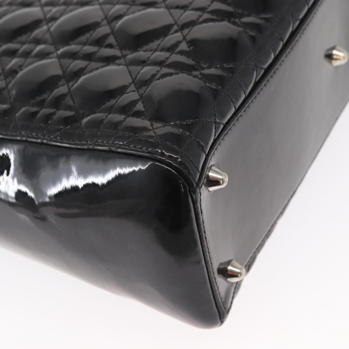 Christian Dior Lady Dior Cannage Stitch Patent Black Patent_Leather Handbag (Pre-Owned)
