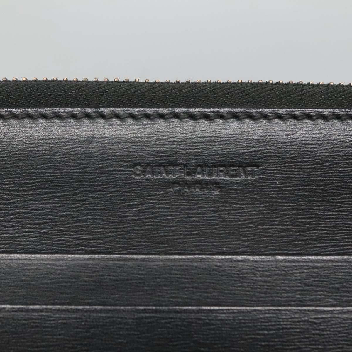 Saint Laurent Zip Pocket Leather Black Leather Clutche & Pouche Bag (Pre-Owned)
