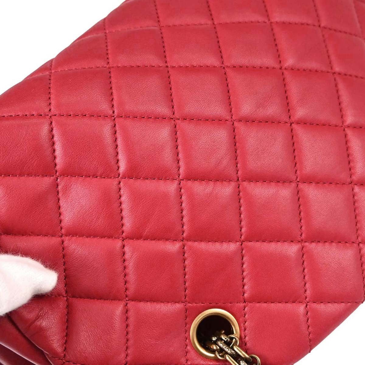 Chanel Just Mademoiselle Quilted Lambskin Red Leather Handbag (Pre-Owned)