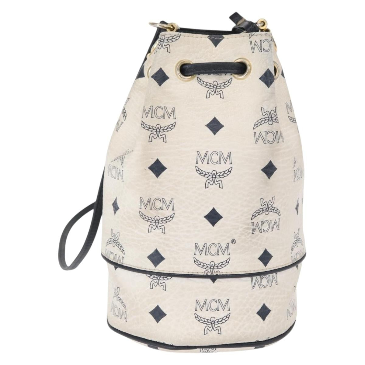 MCM Drawstring Leather White Pvc Shoulder Bag Bag (Pre-Owned)