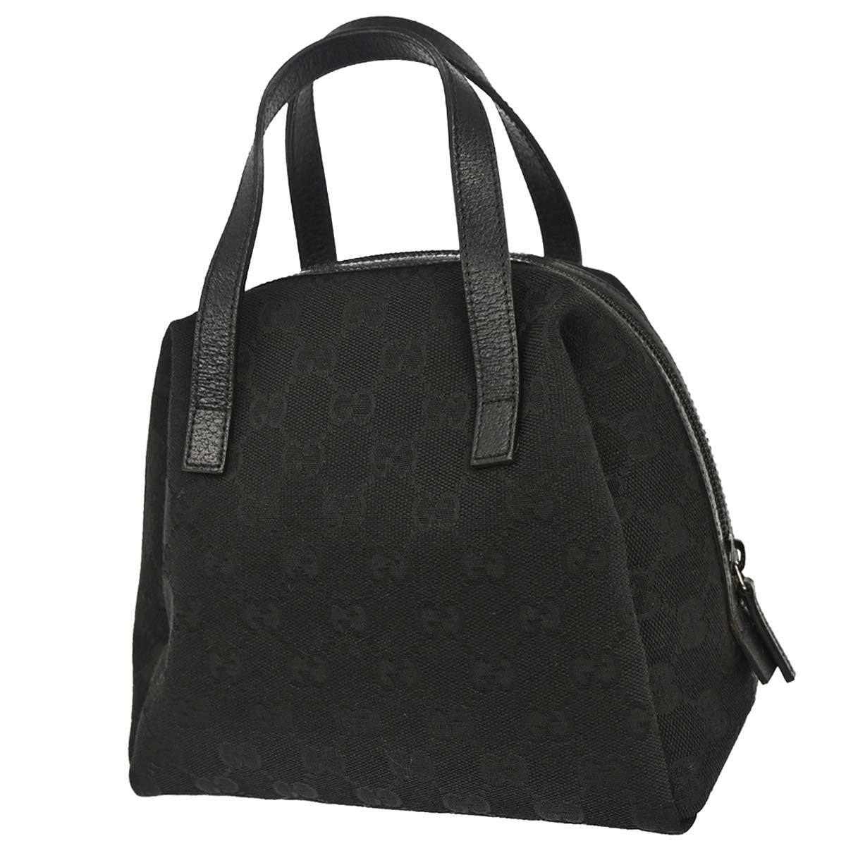 Gucci Zip Around Bowling Gg Canvas Black Canvas Handbag (Pre-Owned)