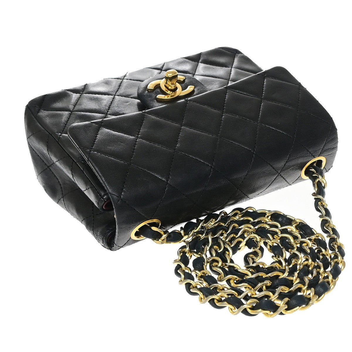 Chanel Vintage Square Classic Flap Quilted Lambskin Black Leather Shoulder Bag Bag (Pre-Owned)