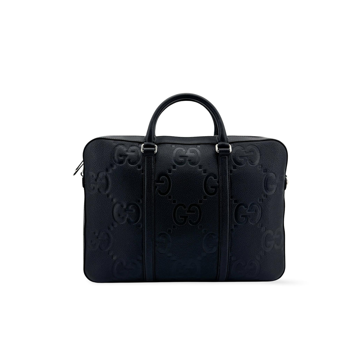 Gucci Convertible Jumbo Gg Embossed Leather Black Leather Tote Bag Bag (Pre-Owned)
