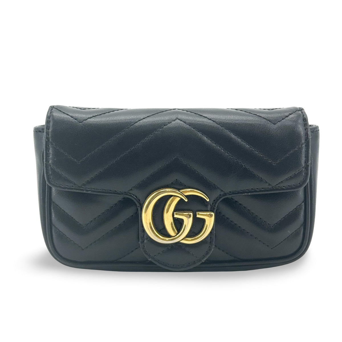 Gucci Gg Marmont Flap Matelasse Leather Black Calfskin Handbag (Pre-Owned)