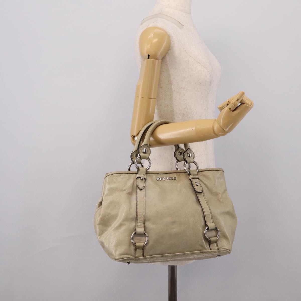 Miu Miu Bow Satchel Vitello Lux Beige Leather Handbag (Pre-Owned)