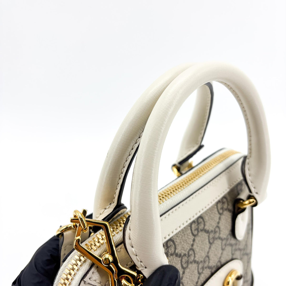 Gucci Horsebit 1955 Top Handle Gg Coated Canvas With Leather Beige Canvas Handbag (Pre-Owned)