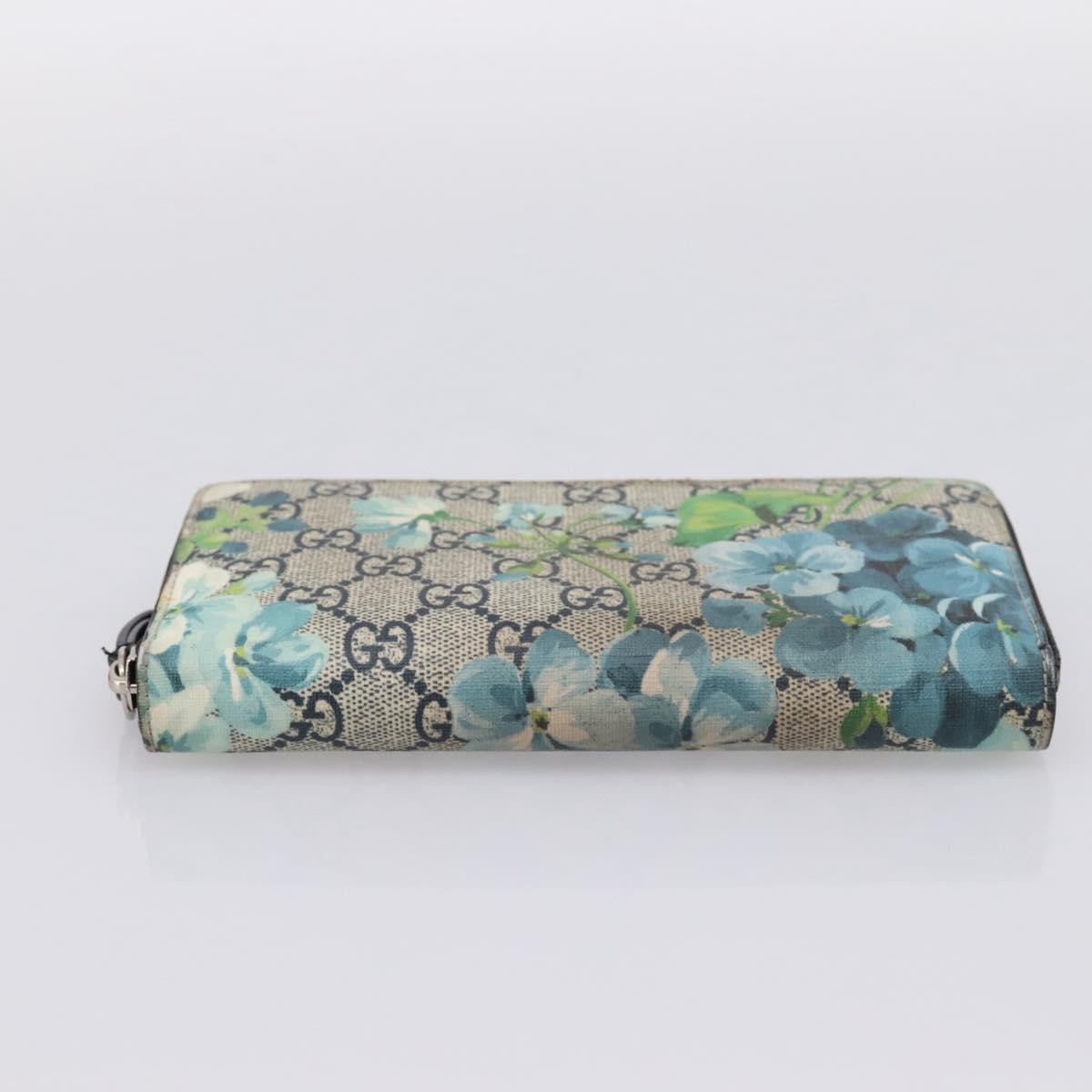 Gucci Zip Around Blooms Print Gg Coated Canvas Blue Pvc Wallets Accessory (Pre-Owned)