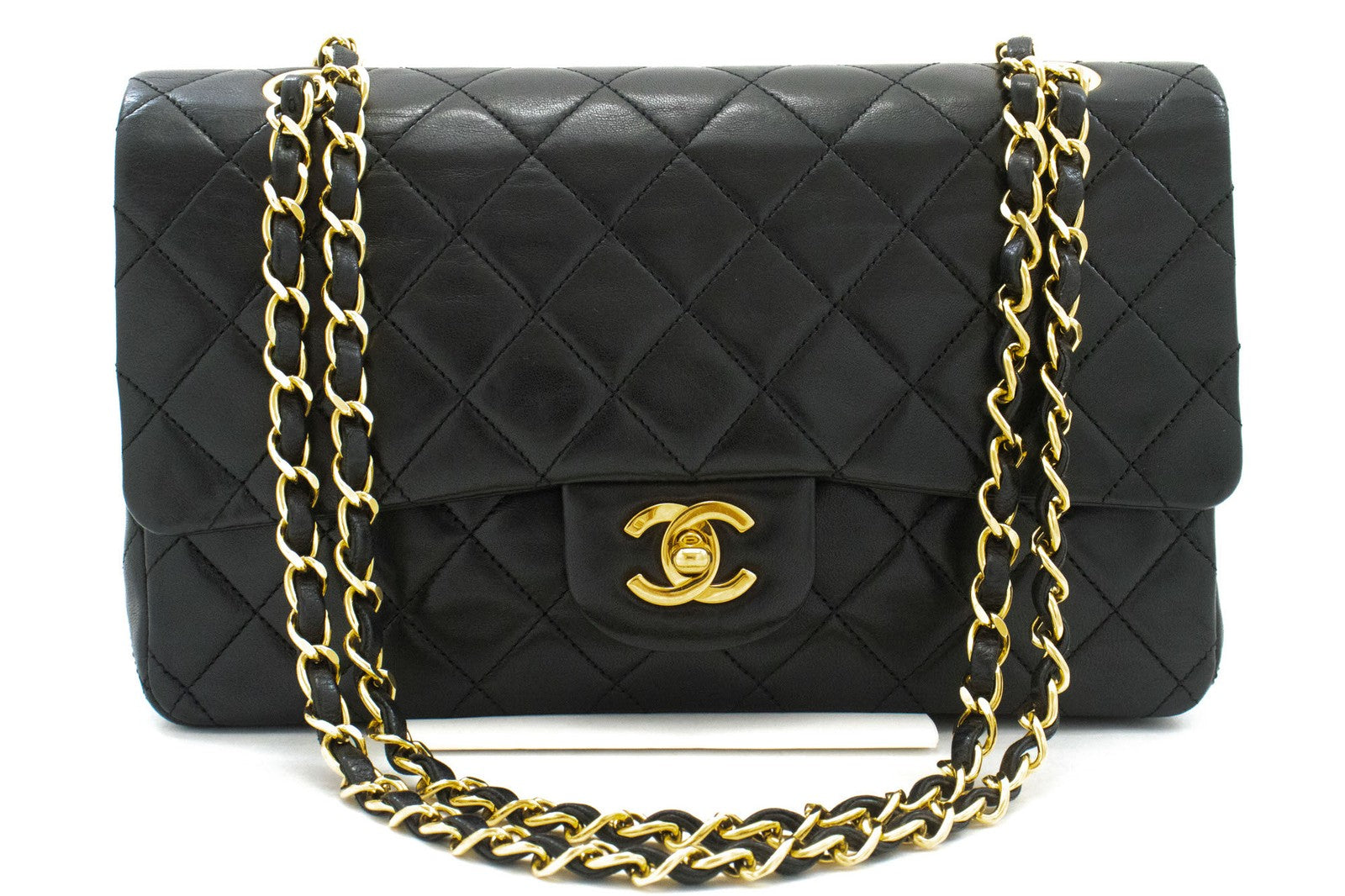 Chanel Classic Flap Lambskin Black Leather Crossbody Bag Bag (Pre-Owned)