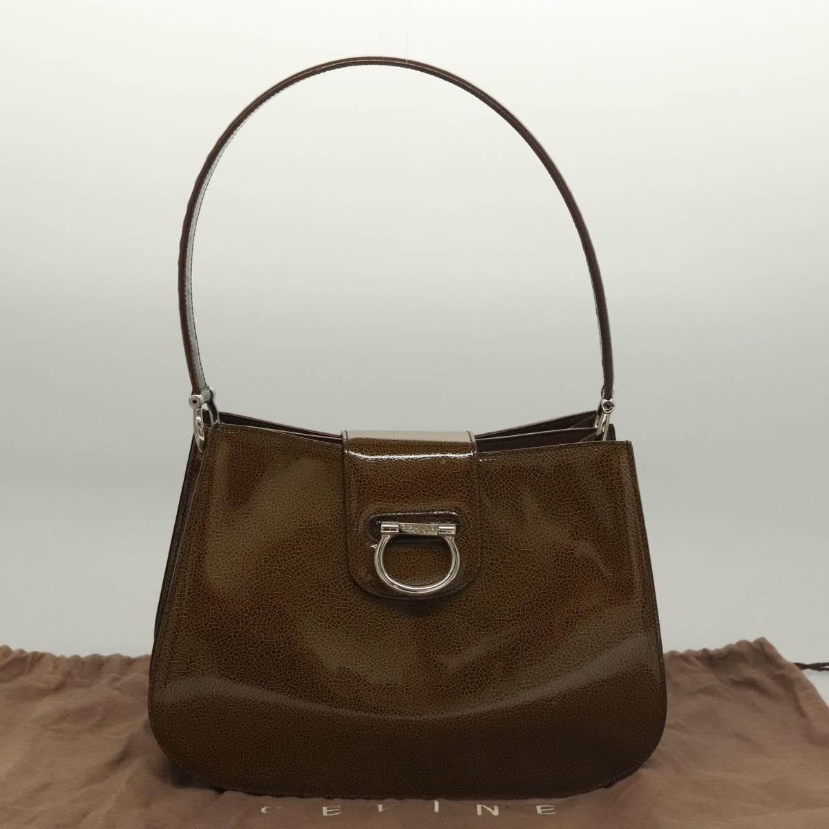 Celine Shoulder Leather Khaki Patent_Leather Shoulder Bag Bag (Pre-Owned)