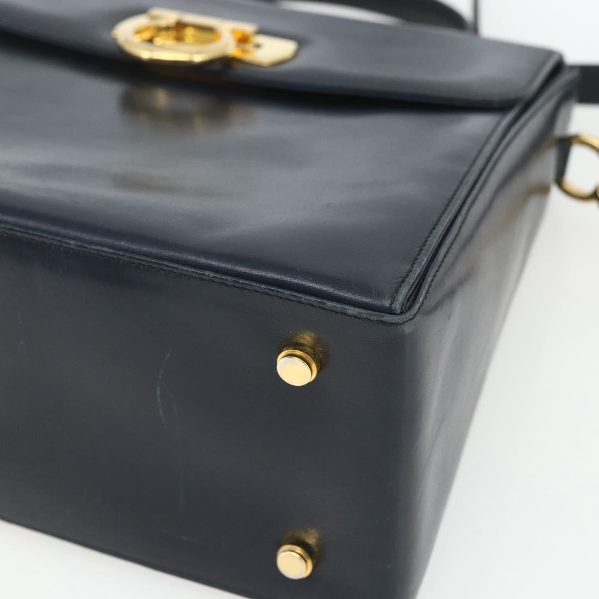Salvatore Ferragamo Gancini Convertible Top Handle Leather Navy Leather Handbag (Pre-Owned)