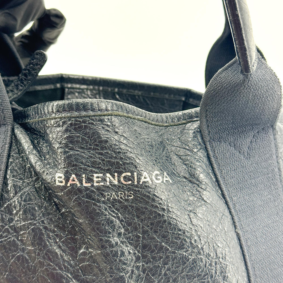 Balenciaga Navy Cabas Leather Black Leather Tote Bag Bag (Pre-Owned)