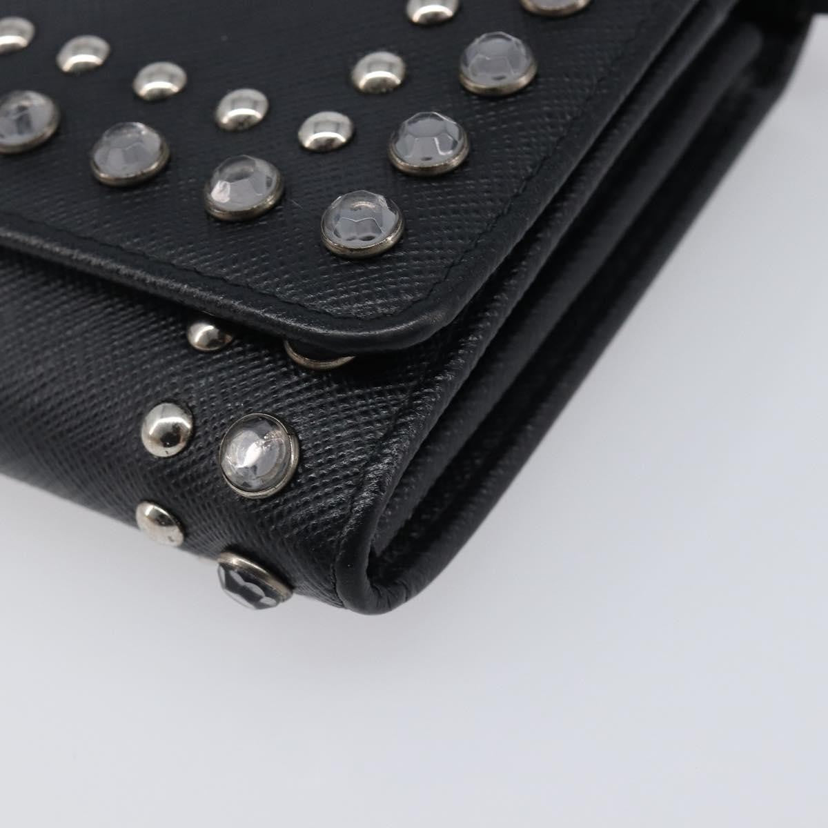 Prada Flap Studded Saffiano Leather Black Leather Crossbody Bag Bag (Pre-Owned)