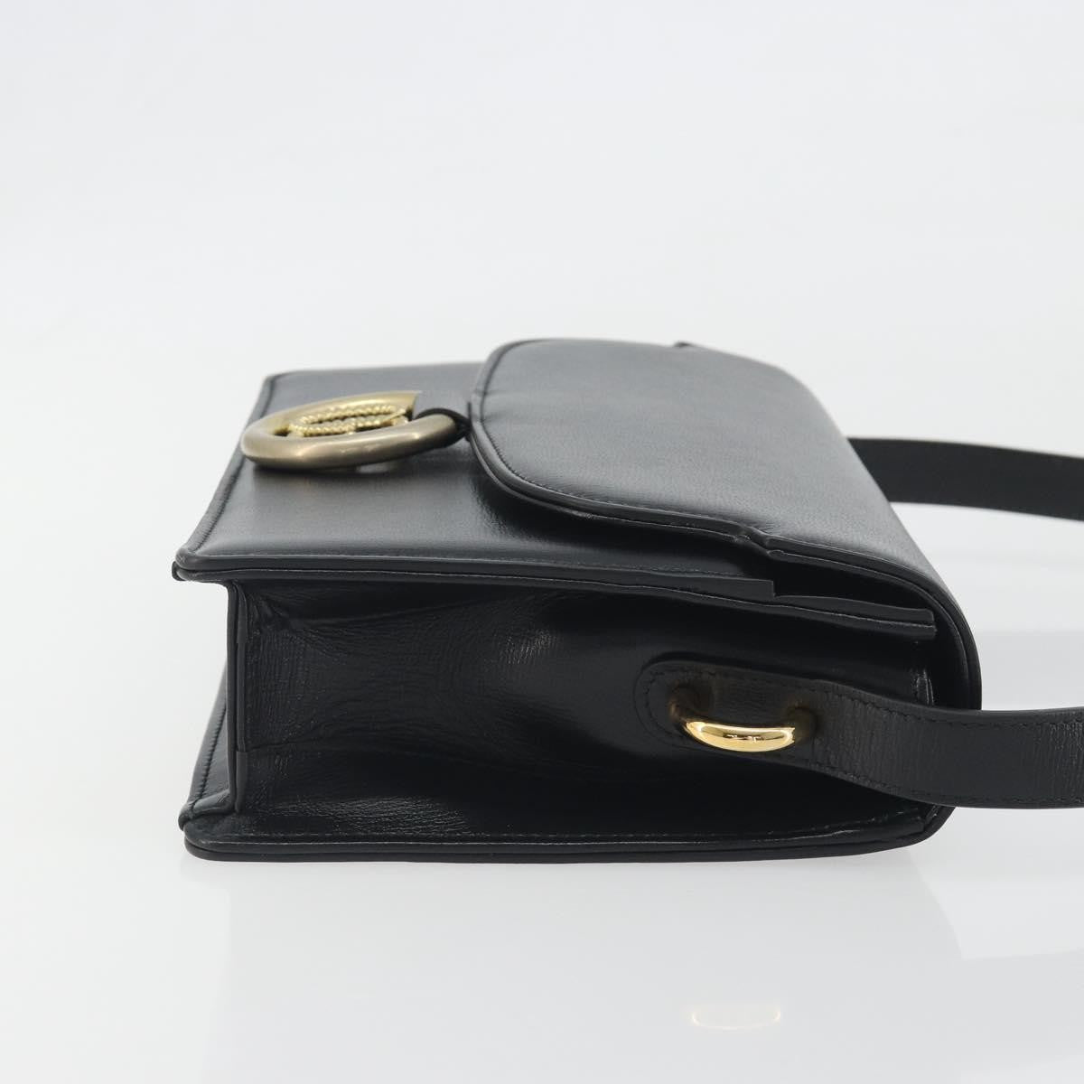 Gucci Gg Ring Leather Black Leather Shoulder Bag Bag (Pre-Owned)