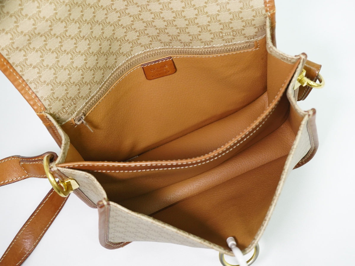 Celine Vintage Macadam Canvas And Leather Beige Canvas Shoulder Bag Bag (Pre-Owned)