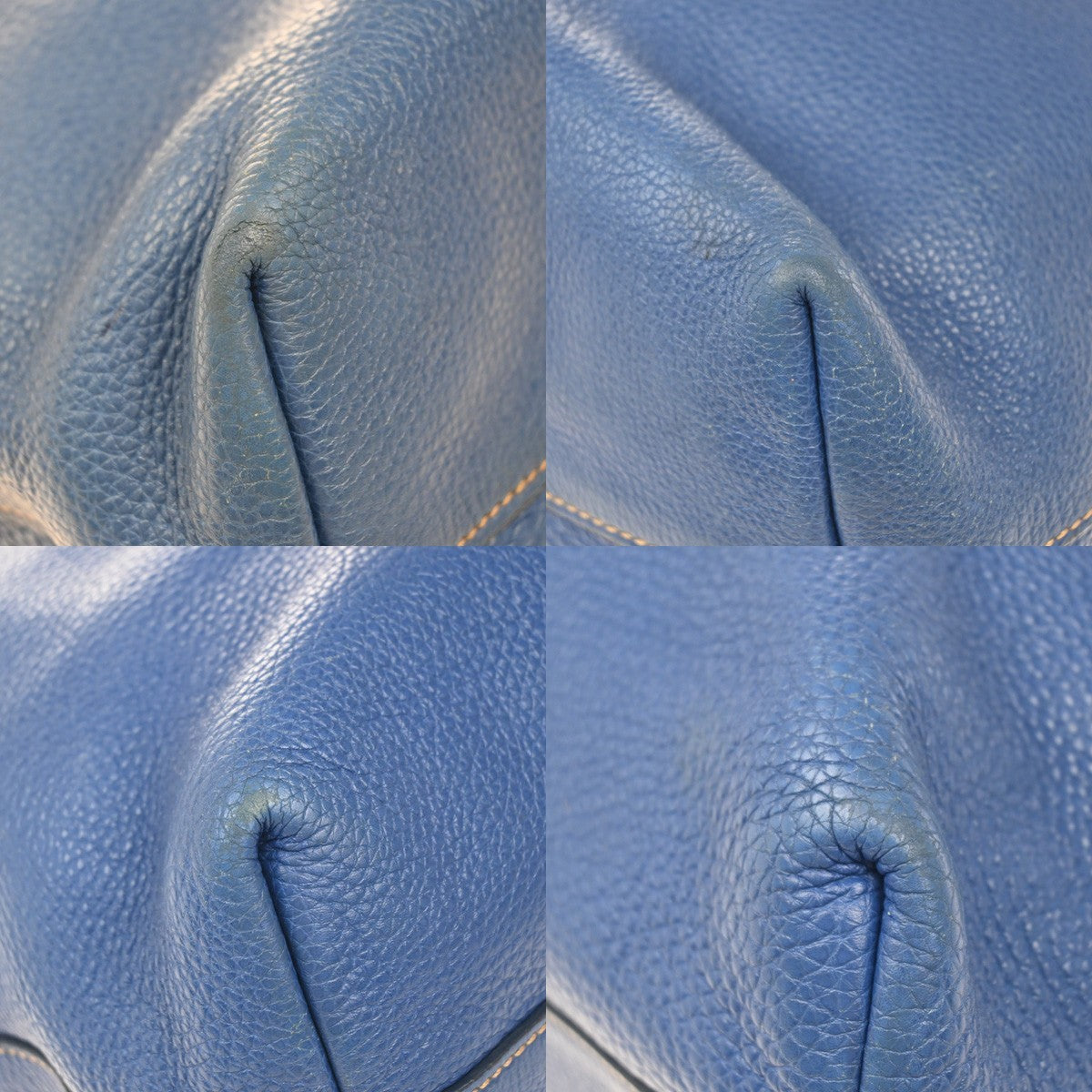Prada Vintage Tote Leather Blue Leather Tote Bag Bag (Pre-Owned)