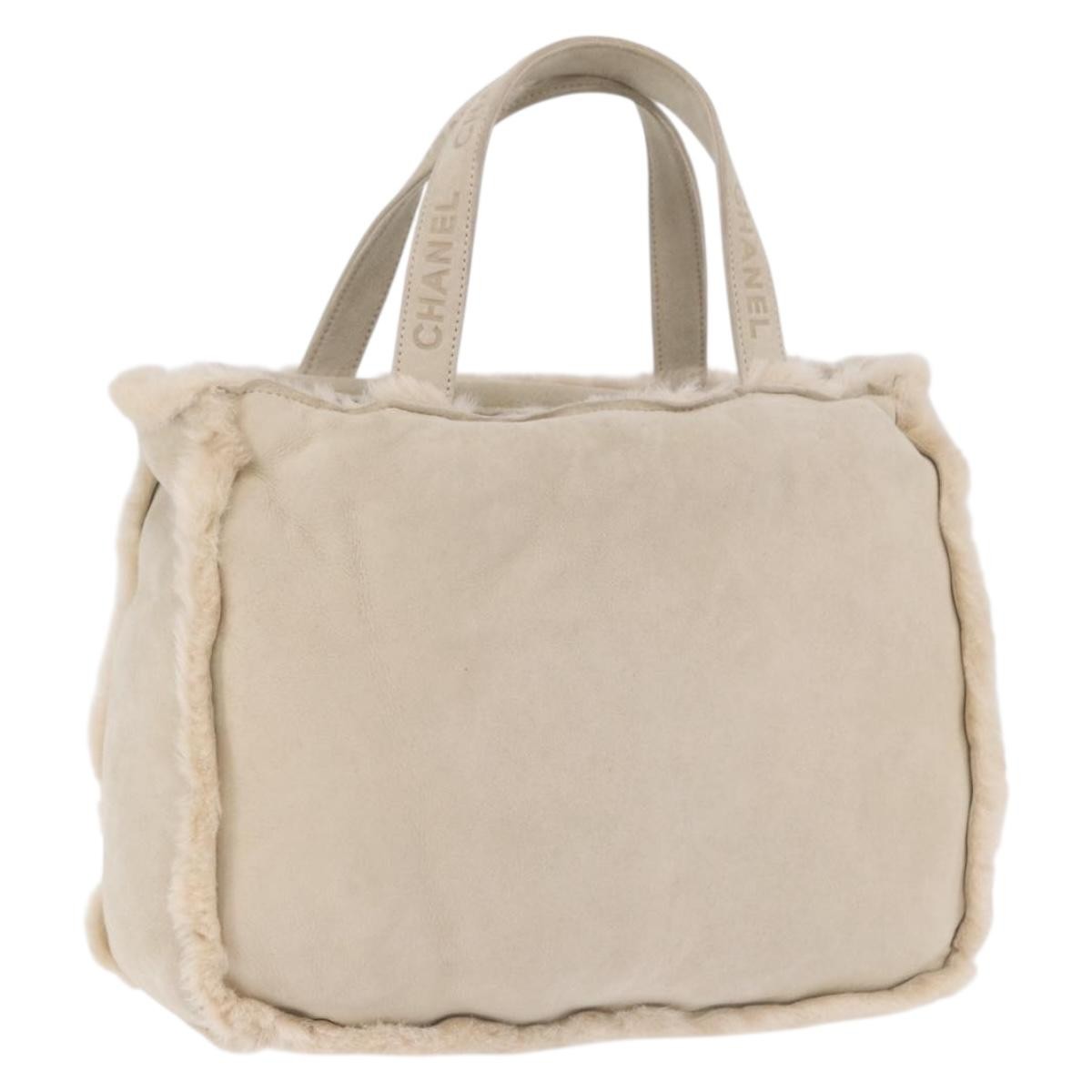 Chanel Vintage East West Tote Shearling And Suede Beige Leather Tote Bag Bag (Pre-Owned)