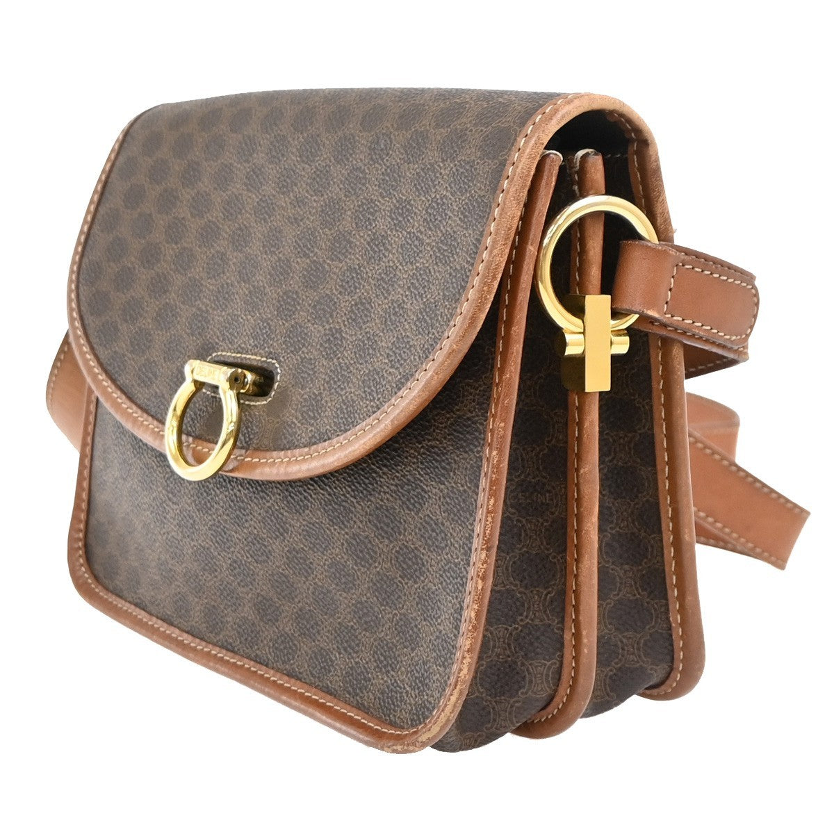 Celine Vintage Macadam Canvas And Leather Brown Canvas Shoulder Bag Bag (Pre-Owned)