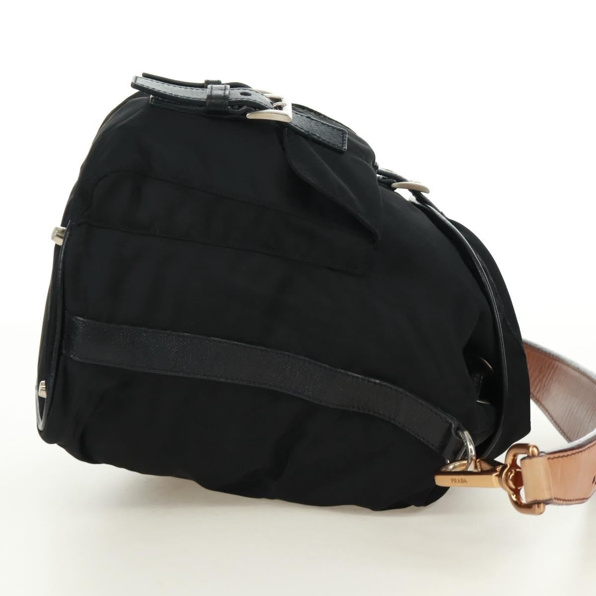 Prada Double Pocket Drawstring Tessuto Black Nylon Shoulder Bag Bag (Pre-Owned)