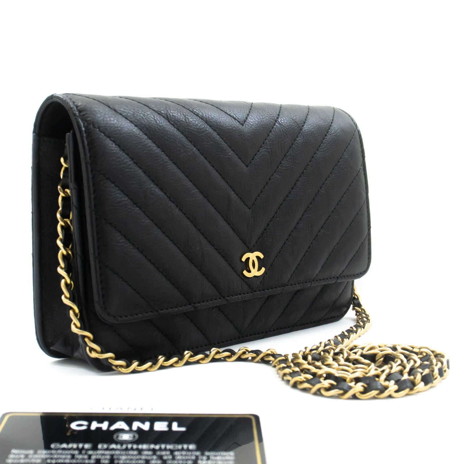 Chanel Wallet On Chain Chevron Caviar Black Calfskin Wallets Accessory (Pre-Owned)