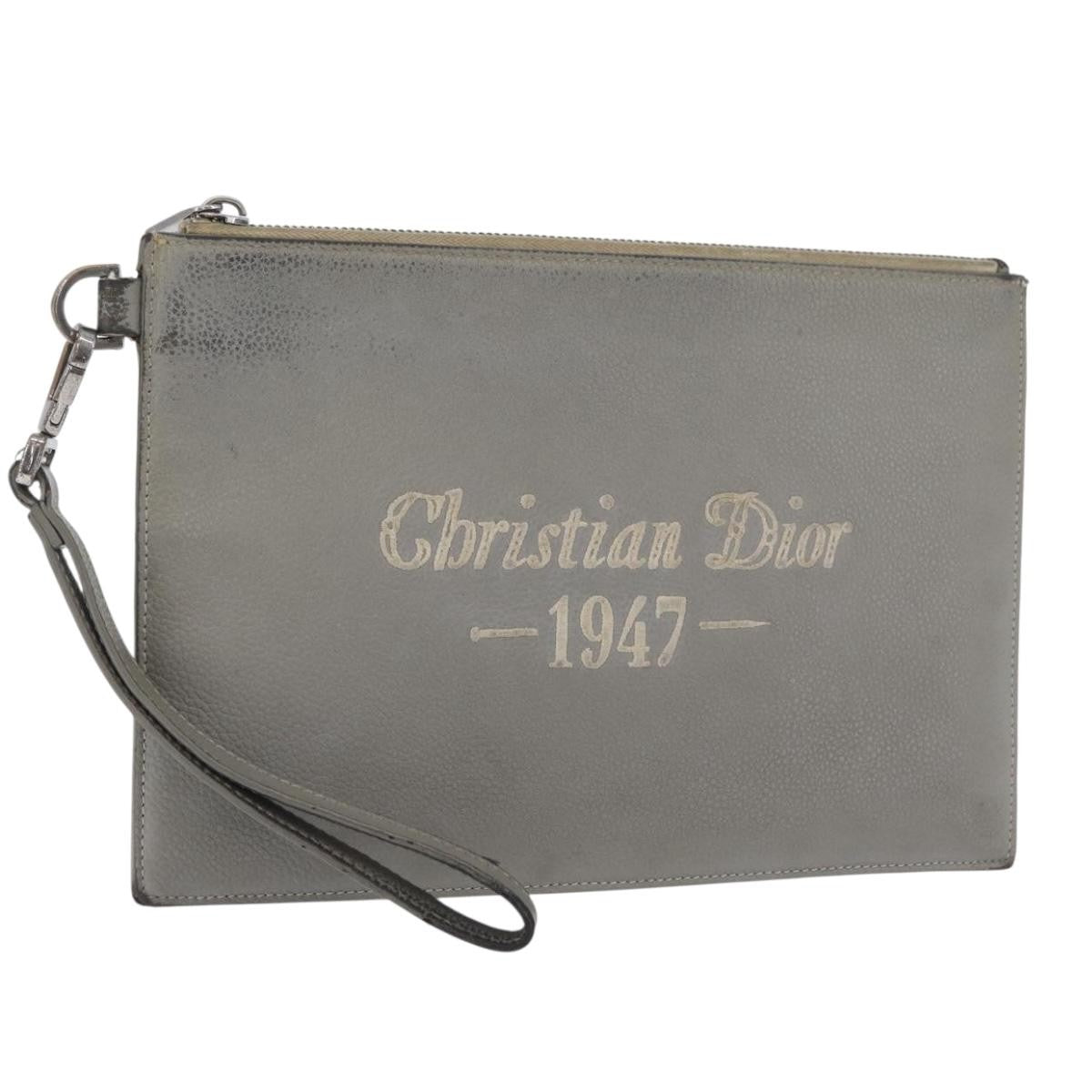 Christian Dior Clutch Leather Gray Leather Clutche & Pouche Bag (Pre-Owned)