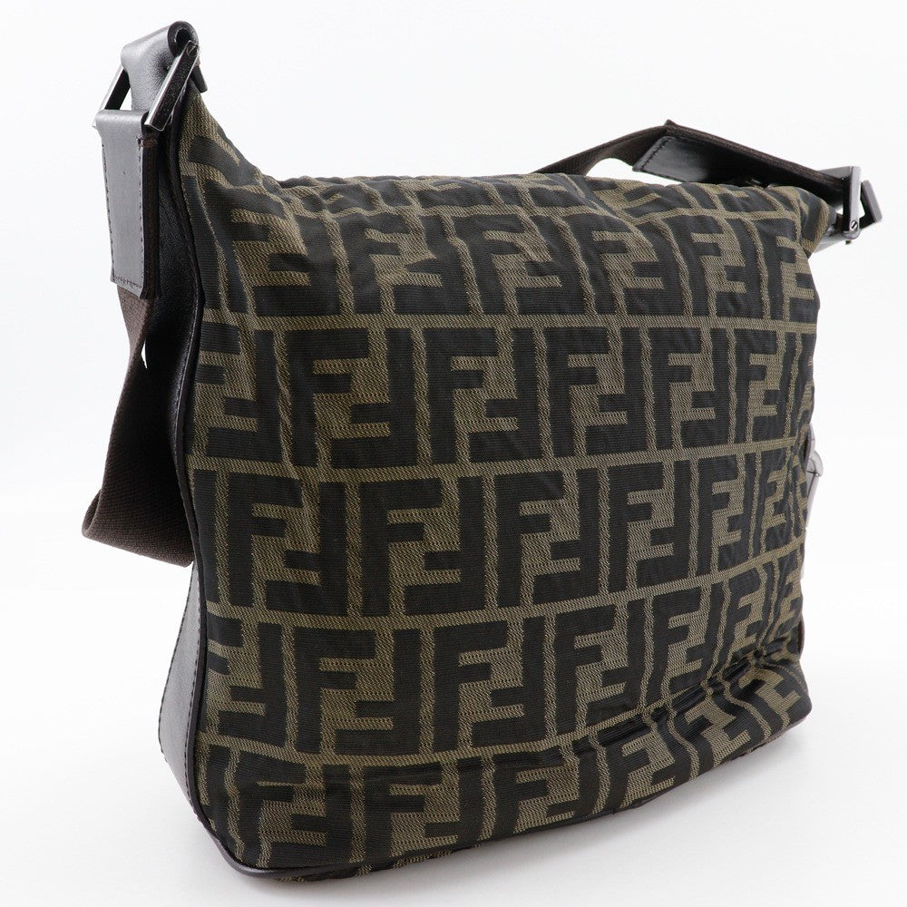 Fendi Logo Zucca Zucca Brown Canvas Shoulder Bag Bag (Pre-Owned)