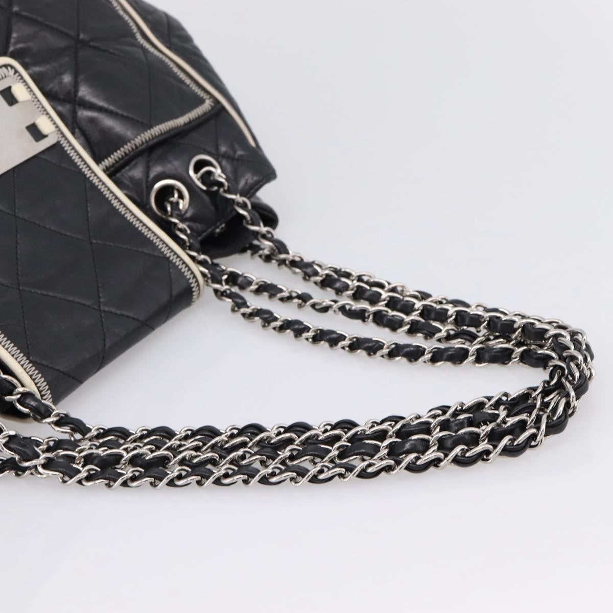 Chanel North South Mademoiselle Lock Quilted Leather Black Leather Tote Bag Bag (Pre-Owned)
