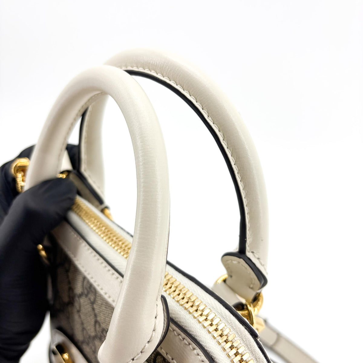 Gucci Horsebit 1955 Top Handle Gg Coated Canvas With Leather Beige Canvas Handbag (Pre-Owned)