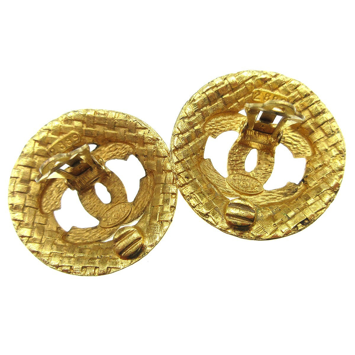 Chanel Cc Button Clip-On Metal Gold Gold_Plated Earrings Jewelry (Pre-Owned)