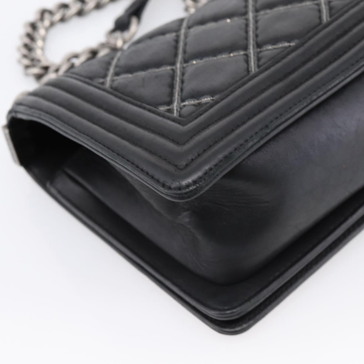 Chanel Boy Flap Quilted Calfskin With Micro Chain Detail Black Leather Shoulder Bag Bag (Pre-Owned)