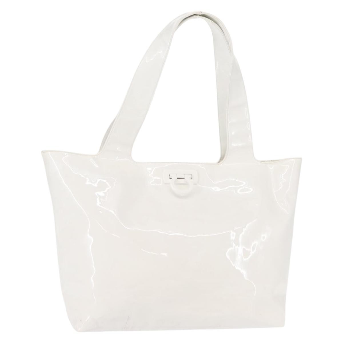Salvatore Ferragamo Gancini Tote Patent Leather White Patent_Leather Tote Bag Bag (Pre-Owned)