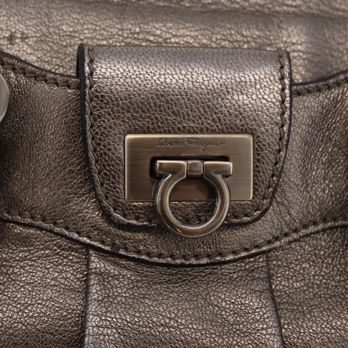 Salvatore Ferragamo Gancini Top Handle Leather Silver Leather Handbag (Pre-Owned)