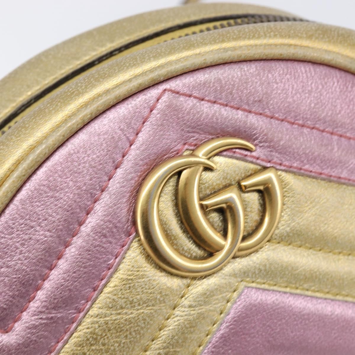 Gucci Gg Marmont Round Matelasse Leather Gold Leather Shoulder Bag Bag (Pre-Owned)