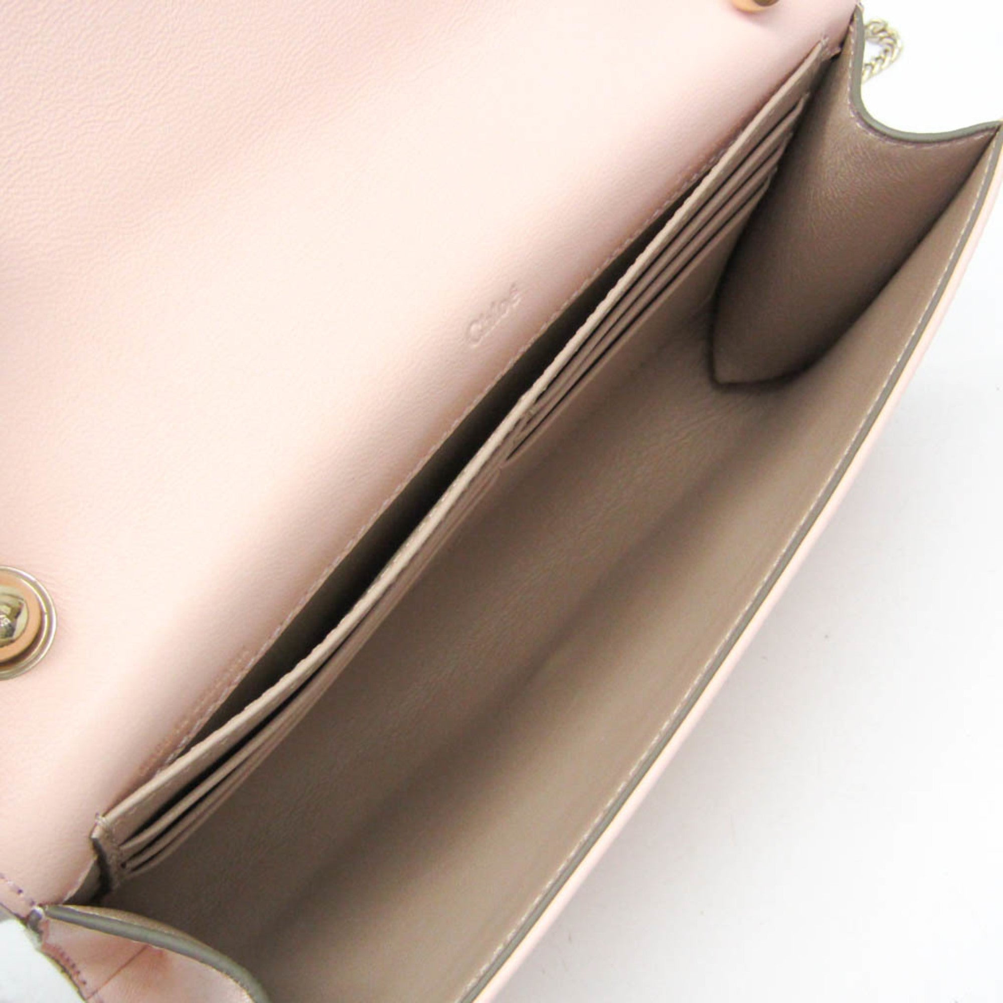 Chloe Bow Detail Wallet On Chain Leather Pink Leather Clutche & Pouche Bag (Pre-Owned)