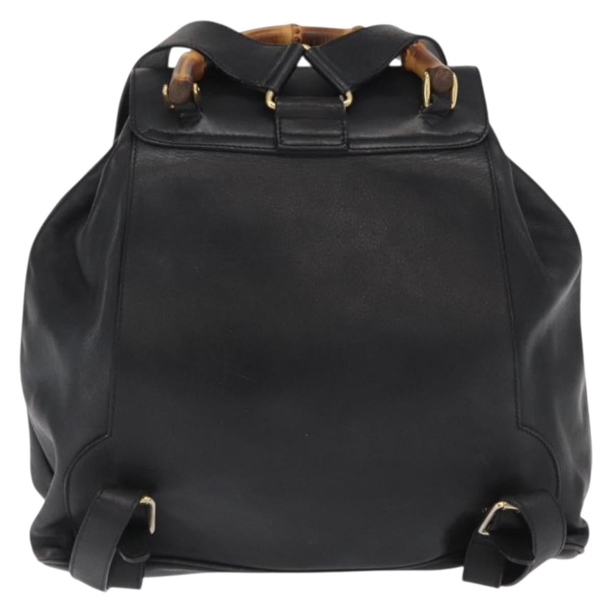 Gucci Vintage Bamboo Leather Black Leather Backpack Bag (Pre-Owned)