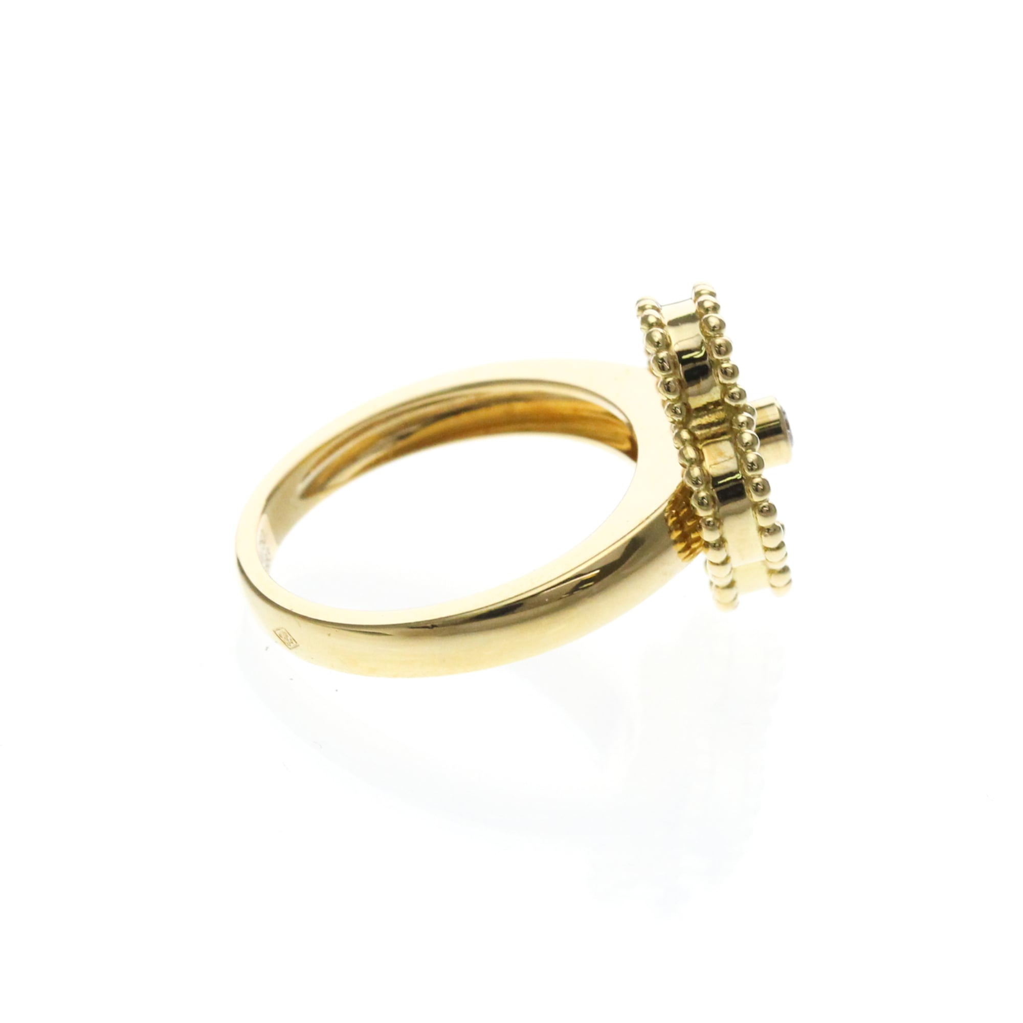Van Cleef & Arpels Vintage Alhambra 18K Yellow Gold With Carnelian And Diamond Black Yellow_Gold Ring Jewelry (Pre-Owned)