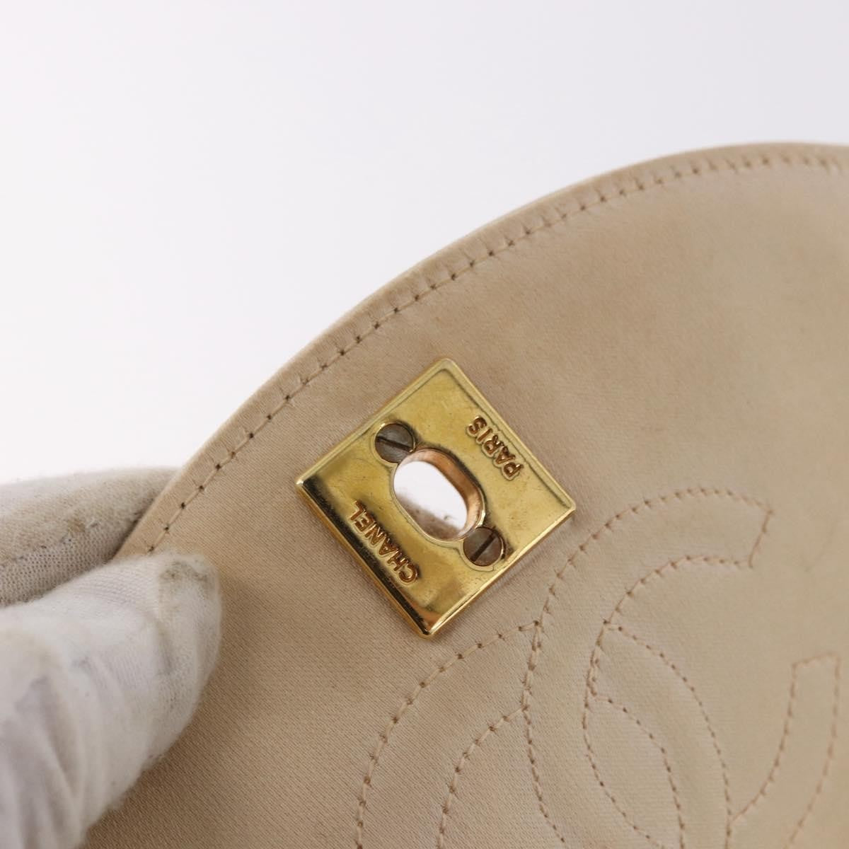 Chanel Vintage Round Flap Satin Beige Satin Shoulder Bag Bag (Pre-Owned)