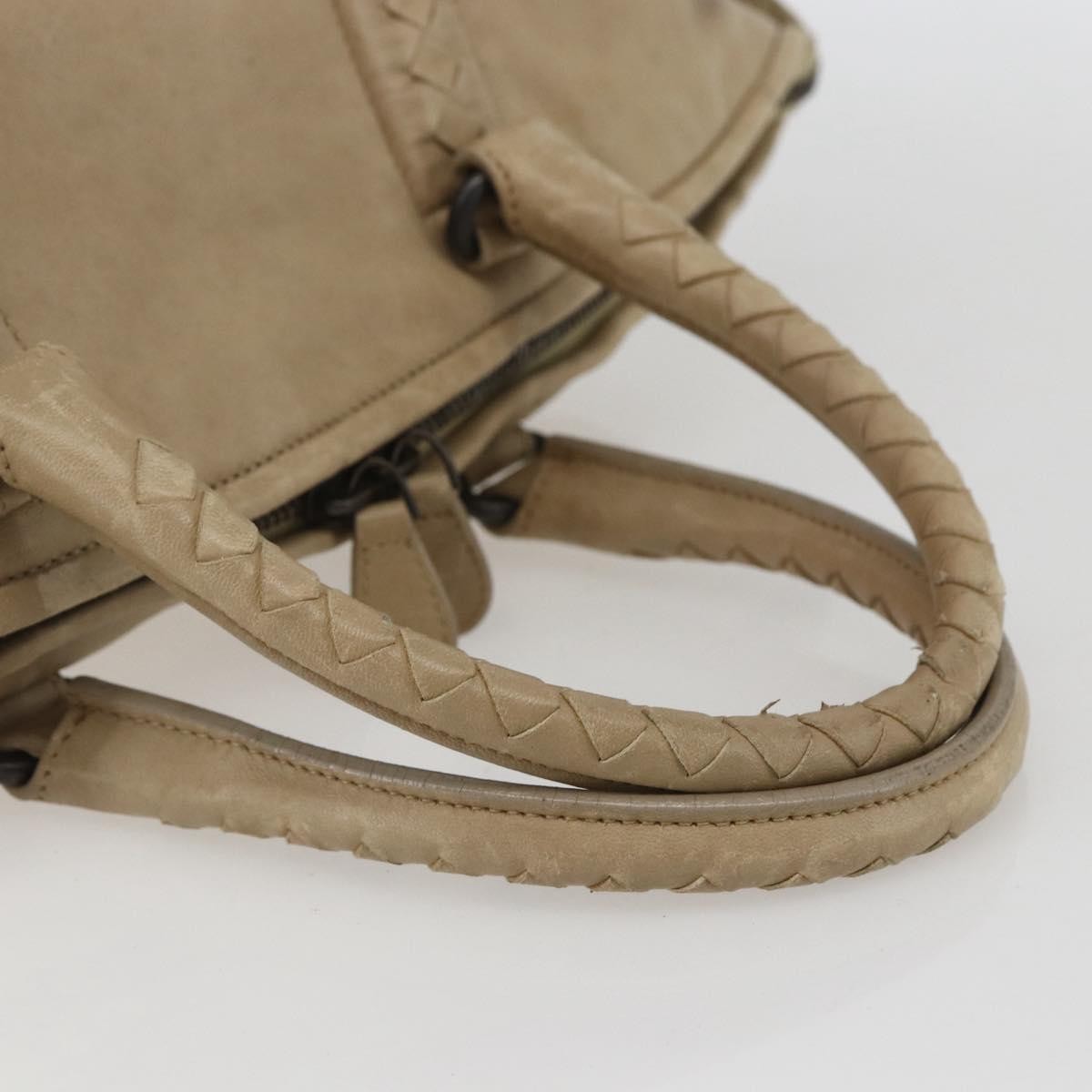 Bottega Veneta Zip Top Leather With Intrecciato Detail Beige Leather Tote Bag Bag (Pre-Owned)