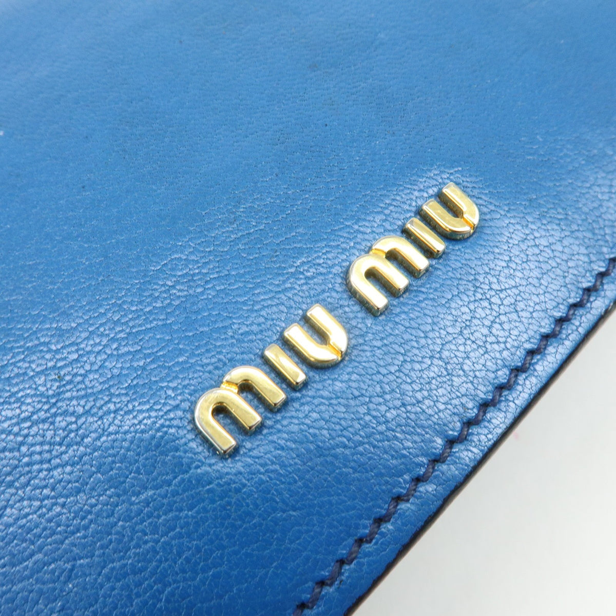 Miu Miu Madras Top Handle Leather Blue Leather Handbag (Pre-Owned)