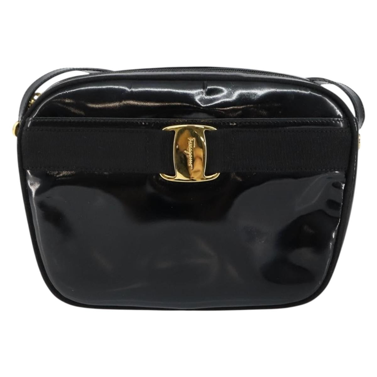 Salvatore Ferragamo Vala Patent Leather Black Patent_Leather Shoulder Bag Bag (Pre-Owned)