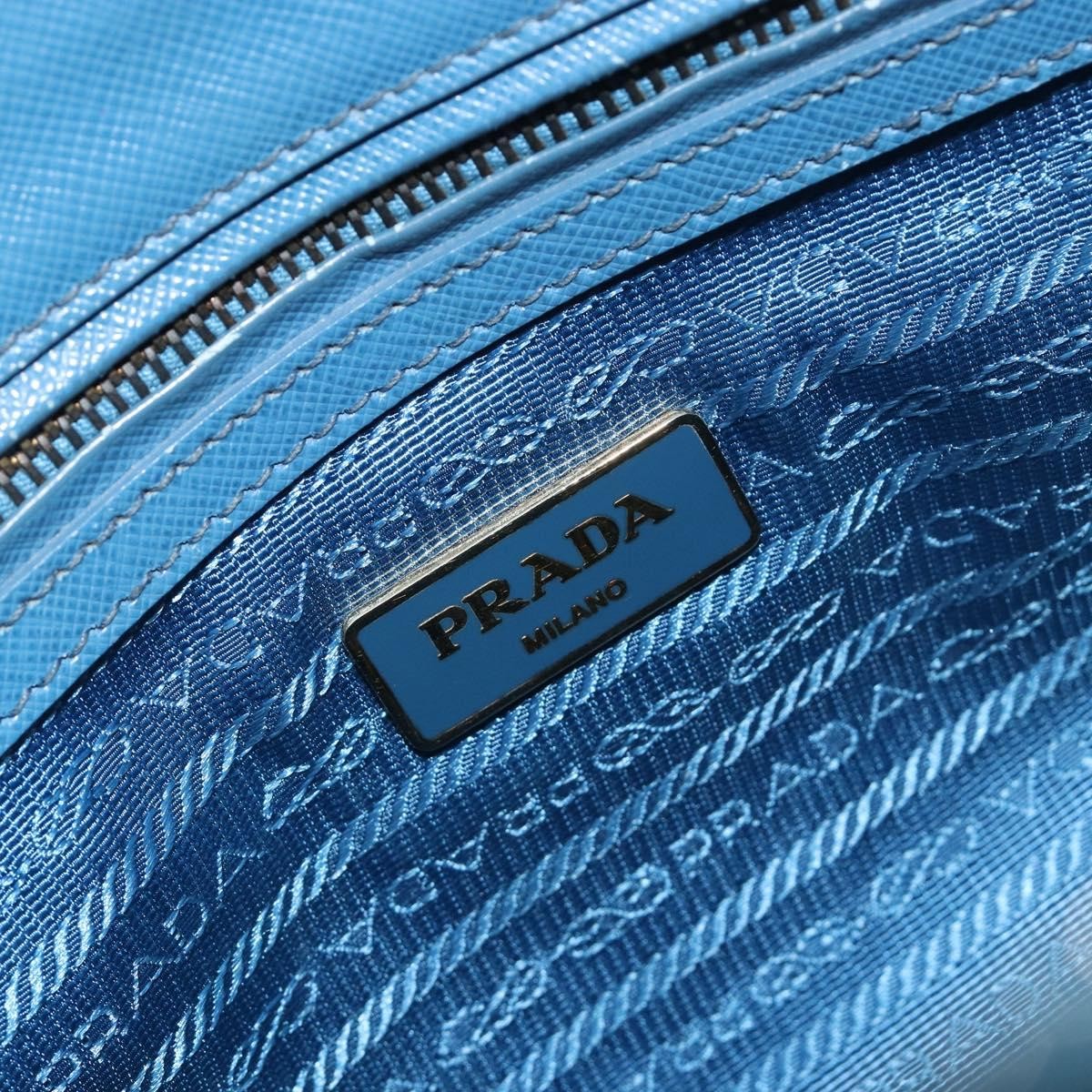 Prada Double Zip Lux Tote Saffiano Leather Blue Leather Handbag (Pre-Owned)